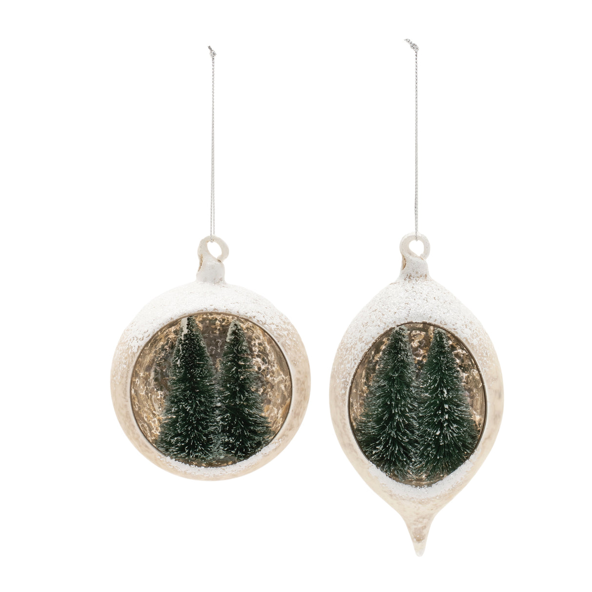 Mercury glass ornament with pine trees (set of 6)