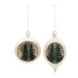 Mercury glass ornament with pine trees (set of 6)
