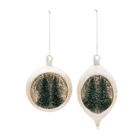 Mercury glass ornament with pine trees (set of 6)