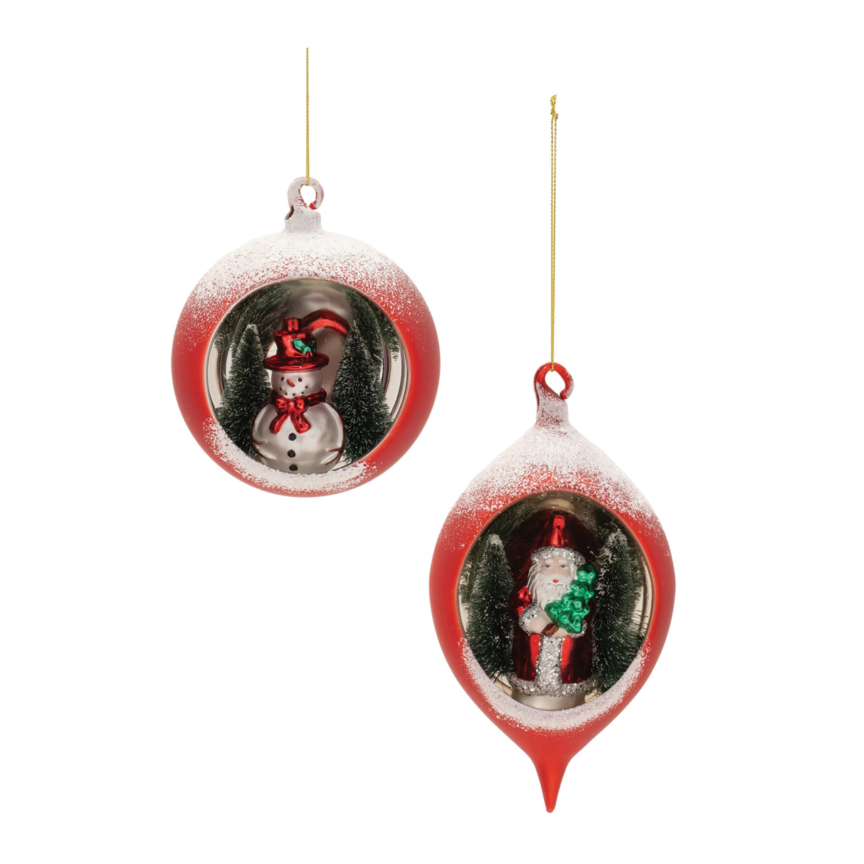 Mercury glass ornament with pine trees (set of 6)