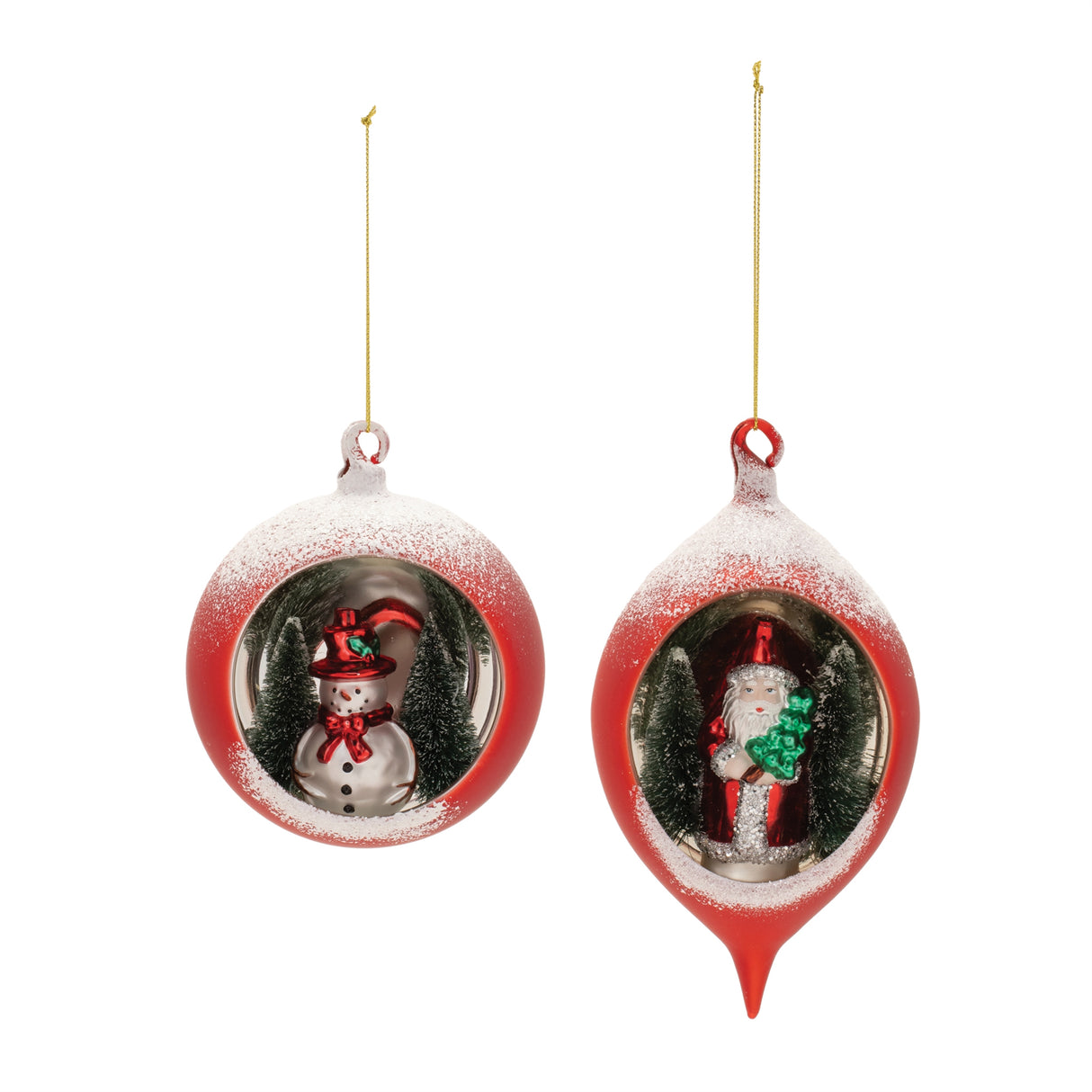 Mercury glass ornament with pine trees (set of 6)