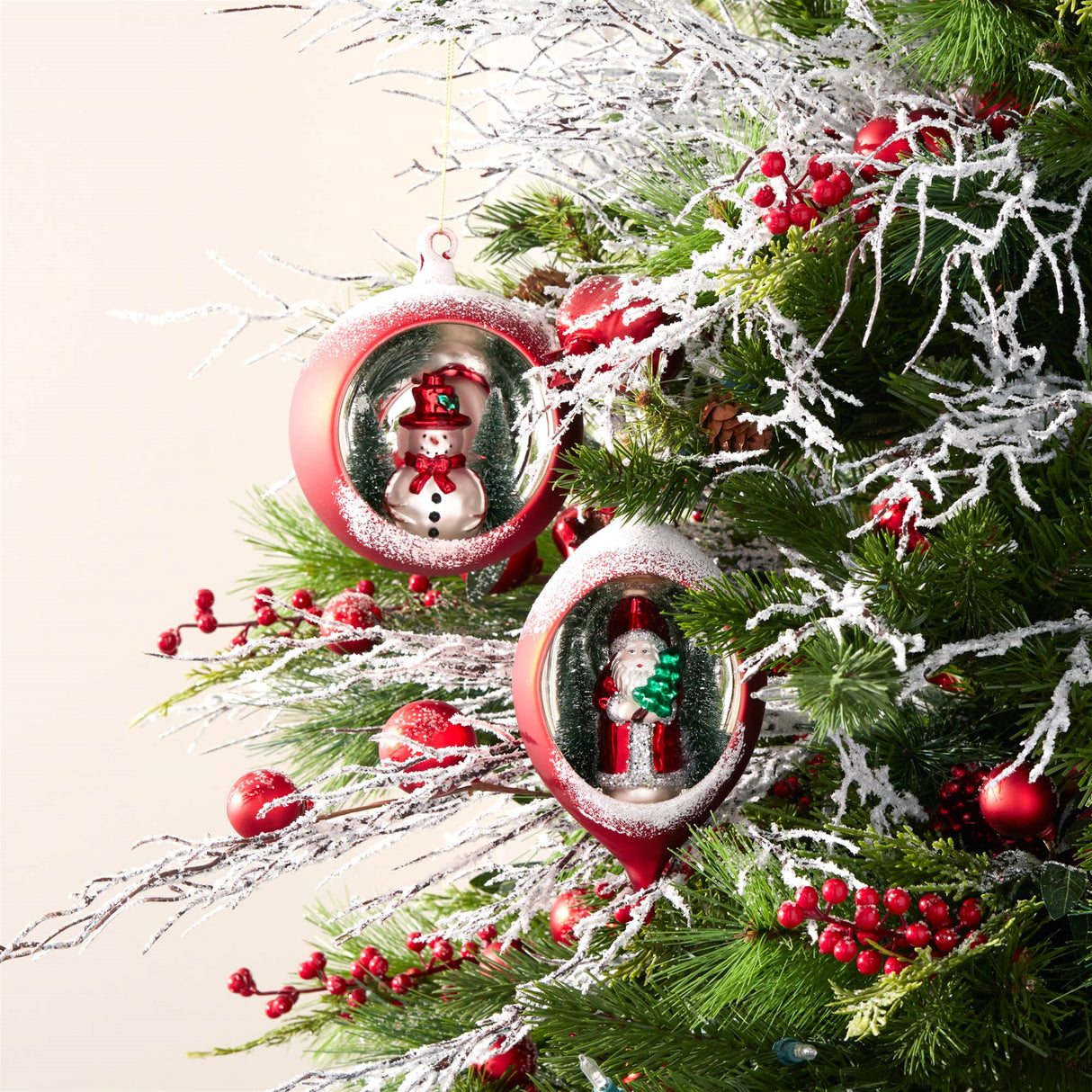 Mercury glass ornament with pine trees (set of 6)