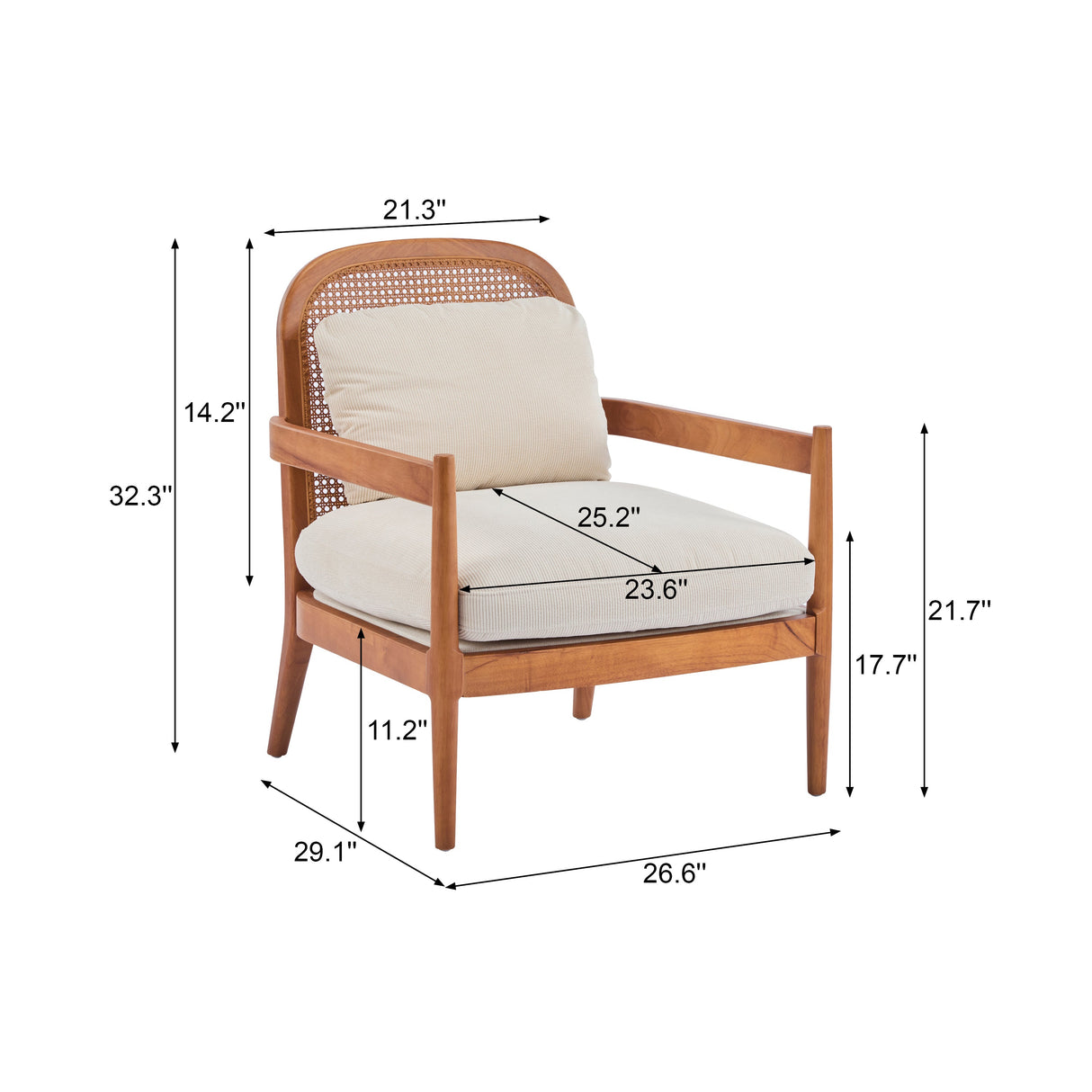 Elliston Rattan Backrest Solid Wood Accent Chair with Cushions, Set of 2