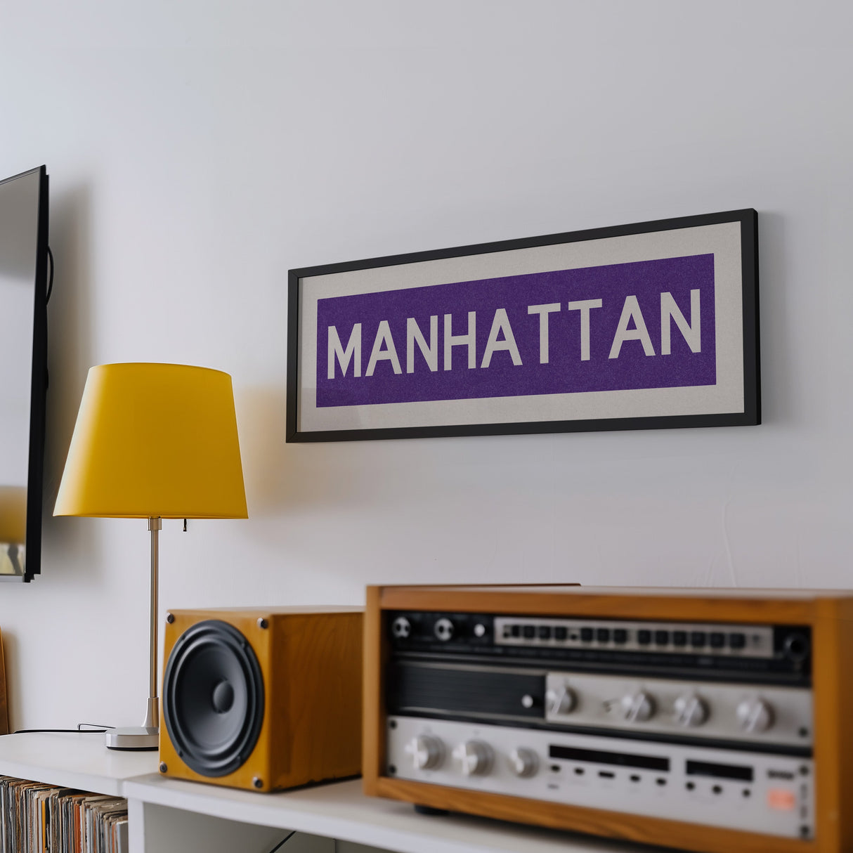 Framed Manhattan Purple Bus Scroll