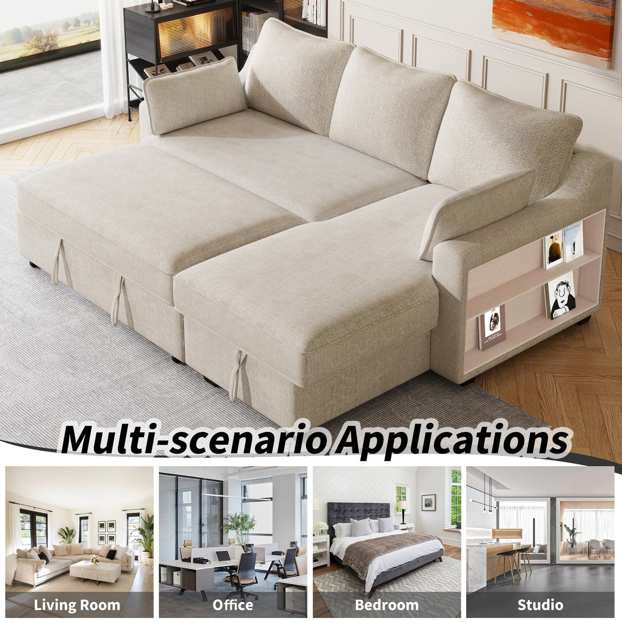 The Lionel Multifunctional Chenille Convertible Sofa Bed - USB and Storage