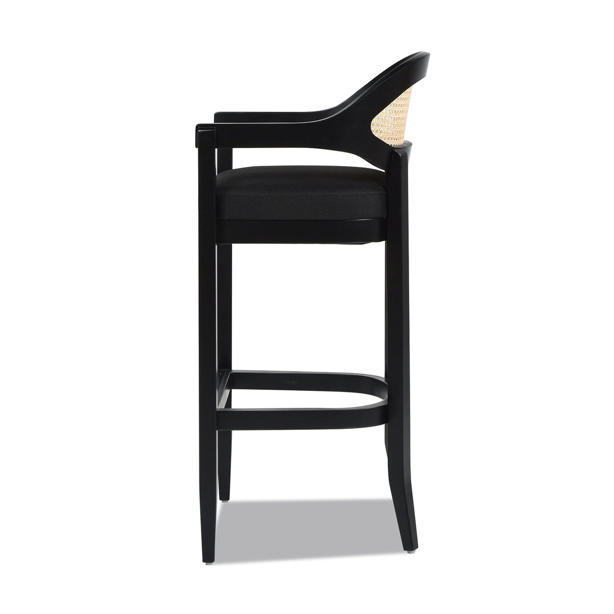 Americana Mid-Century Modern 30.5' Cane Back Bar Stool, Jet Black