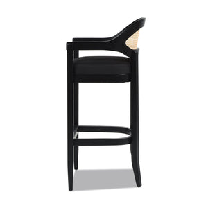 Americana Mid-Century Modern 30.5' Cane Back Bar Stool, Jet Black