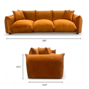 Kely Modern 100'' Mocha Boucle Upholstered Sofa with Solid Wood Legs