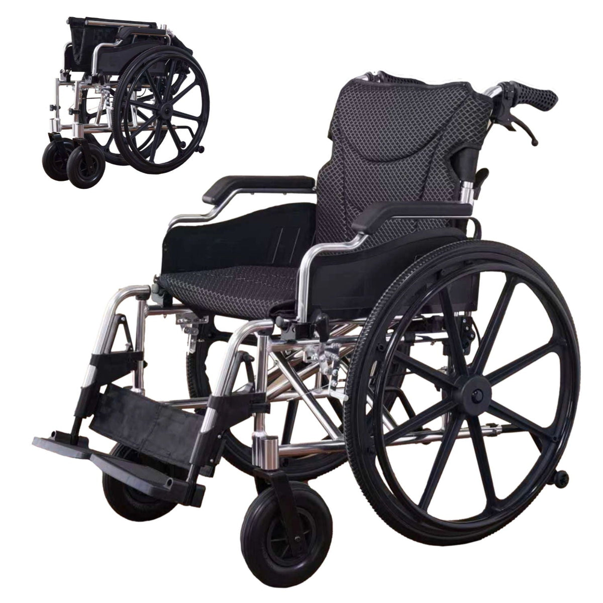 Lightweight Foldable Transport Wheelchair with Double X Force Support - Pearl Silver or Gray