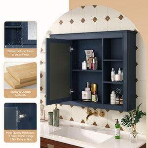 Wall Mounted Medicine Cabinet With Mirror, Storage Cabinet Featuring 6 Open Shelves And Adjustable Interior