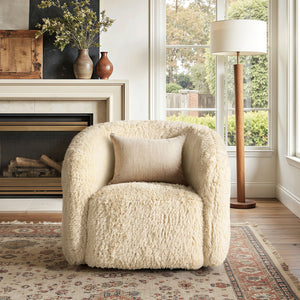 Colt Fur Swivel Upholstered Barrel Accent Arm Chair - Cream Beige