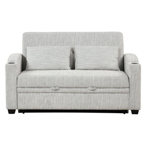 Pull Out Loveseat Sofa With Adjsutable Backrest, 2 Pillows, Cup Holders, USB Ports For Living Room