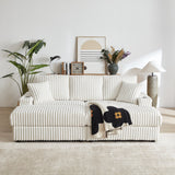 84-Inch Corduroy 3-Seater Sofa with Pillows and Ottomans
