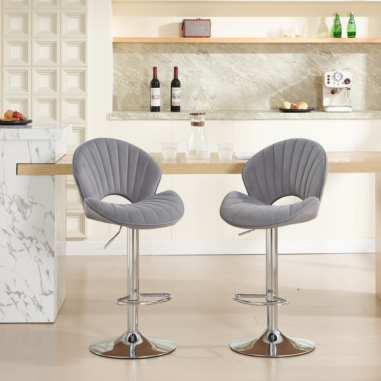 Bar Stools Set of 2 - Adjustable Barstools with Back and Footrest