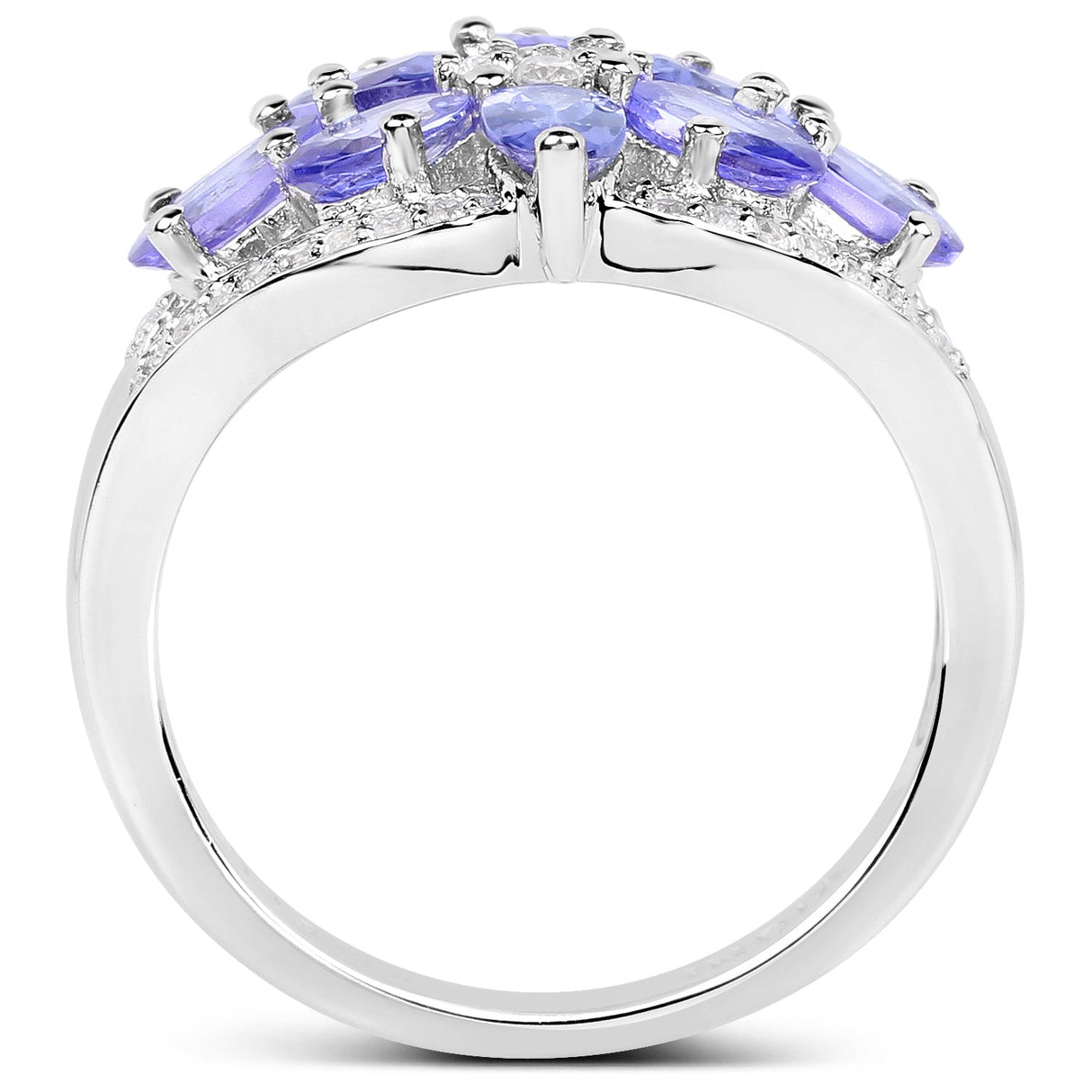 2.27 Carat Genuine Tanzanite and White Zircon .925 Sterling Silver Ring