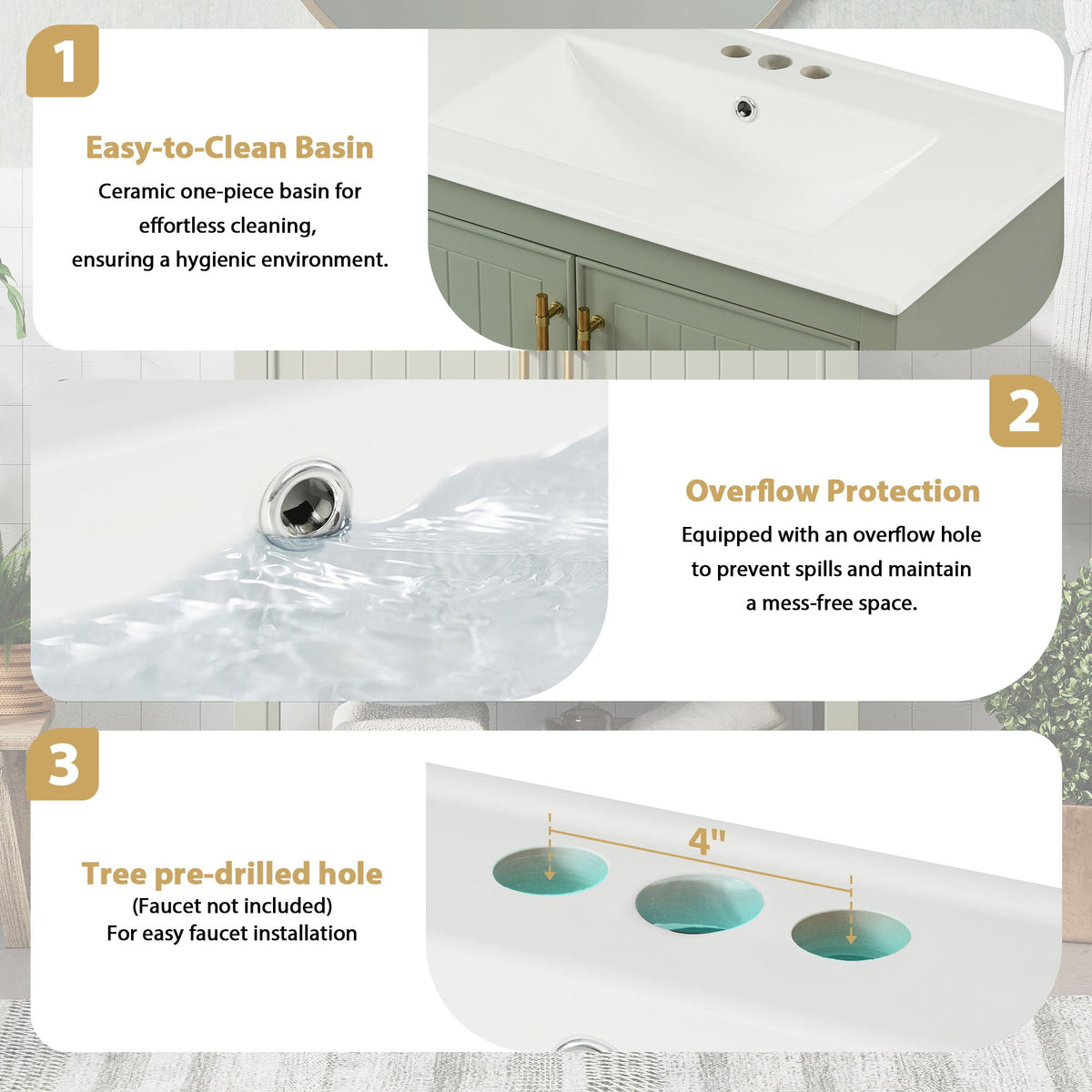Elegant Bathroom Vanity With Ceramic Sink And Versatile Storage