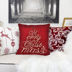 Red Velvet Christmas Throw Pillow with Merry Christmas Embroidery