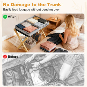 Folding Bamboo Luggage Rack with Lower Storage Shelf