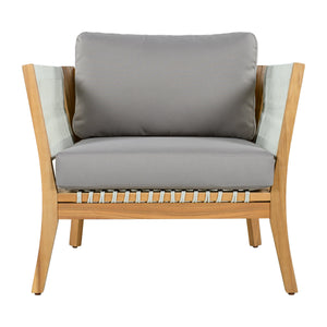 30.3" Outdoor Acacia Wood Patio Chair with Woven Rope Accents
