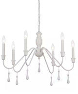 Alsy 26"W 6-Light Distressed-White Beaded Modern Farmhouse Cottage Chandelier