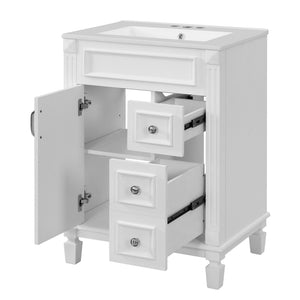 Compact Bathroom Vanity with Ceramic Sink and Storage Drawers - White, Green, Black