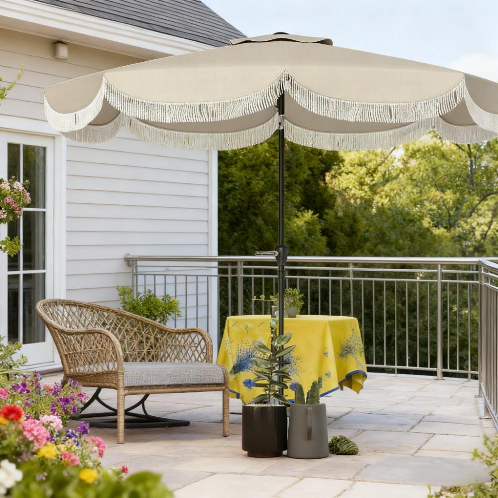 Vented Patio Table Umbrella with Crank, 8 Ribs, and Push Button Tilt