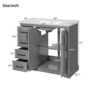 Bathroom Vanity With Sink, Soft Close Doors, Adjustable Shelf & 3 Drawers