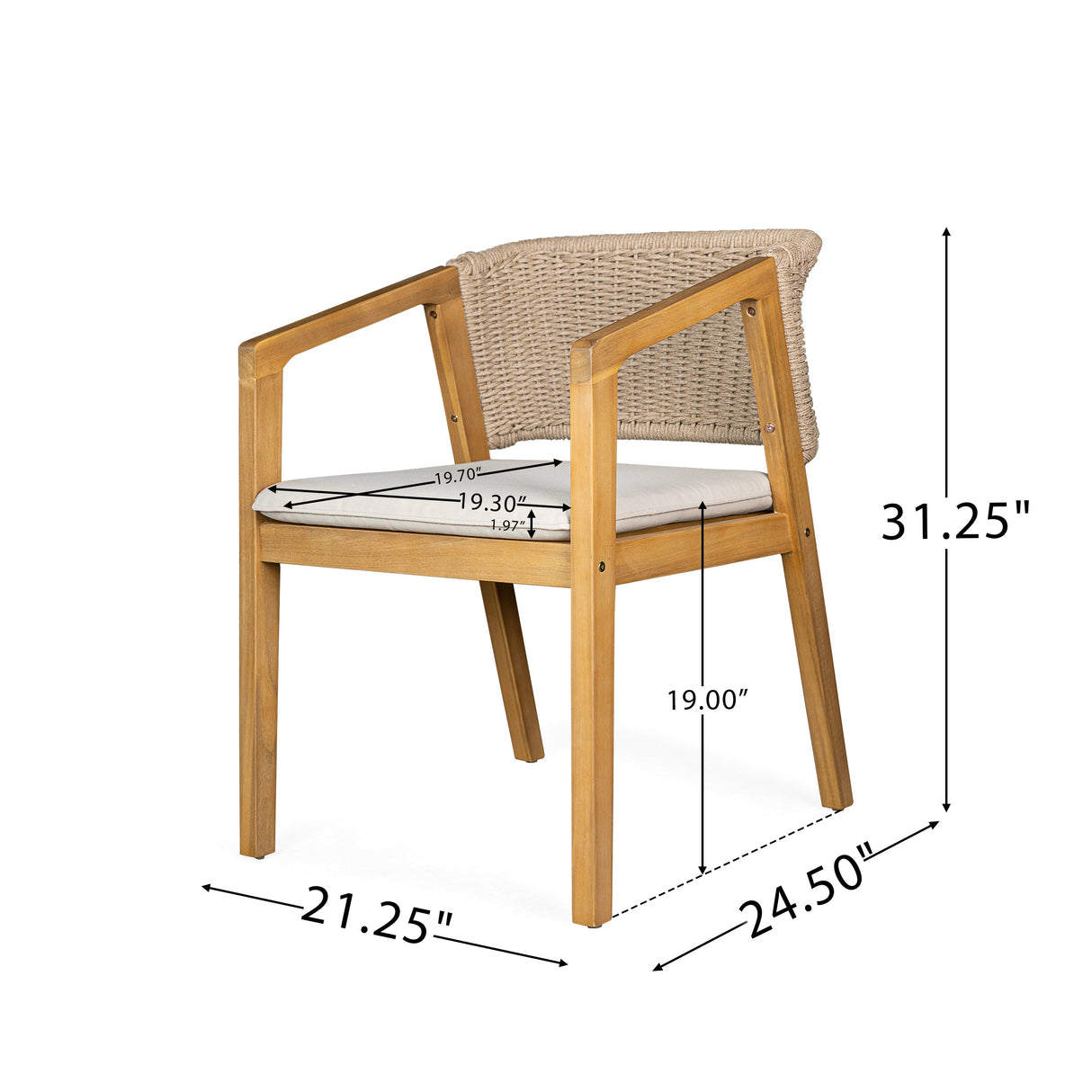 7-Piece Outdoor Dining Set, Acacia Wood Table & 6 Acacia Wood Rope Chairs