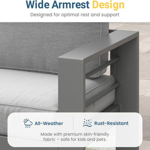 All Weather 3 Seat Patio Sofa With Thick Cushions - Gray / Gray