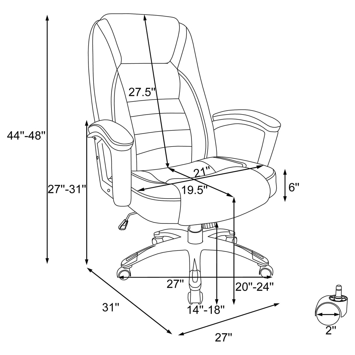 Office Chair With Base, Height Adjustable For Home & Workspaces - Black