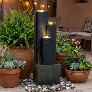 39'' H Outdoor Water Fountain Modern Cascading Freestanding Fountain with LED Lights