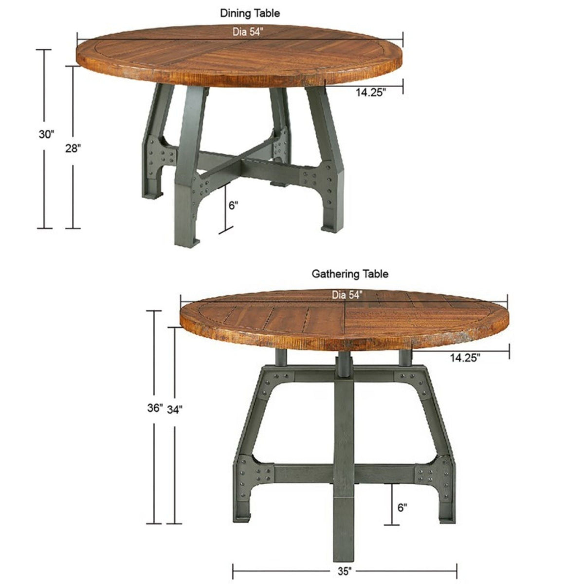 Lancaster - Round Dining / Gathering Table With Adjustable Height - Walnut