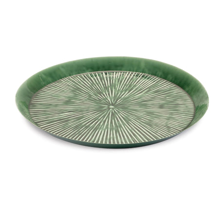Round etched metal tray 13.5"d