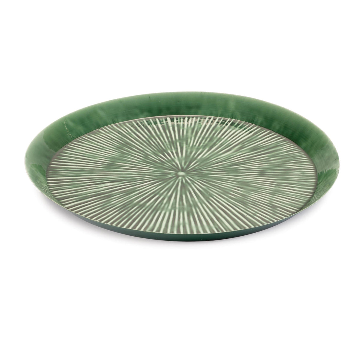 Round Etched Metal Tray 13.5"D; Green