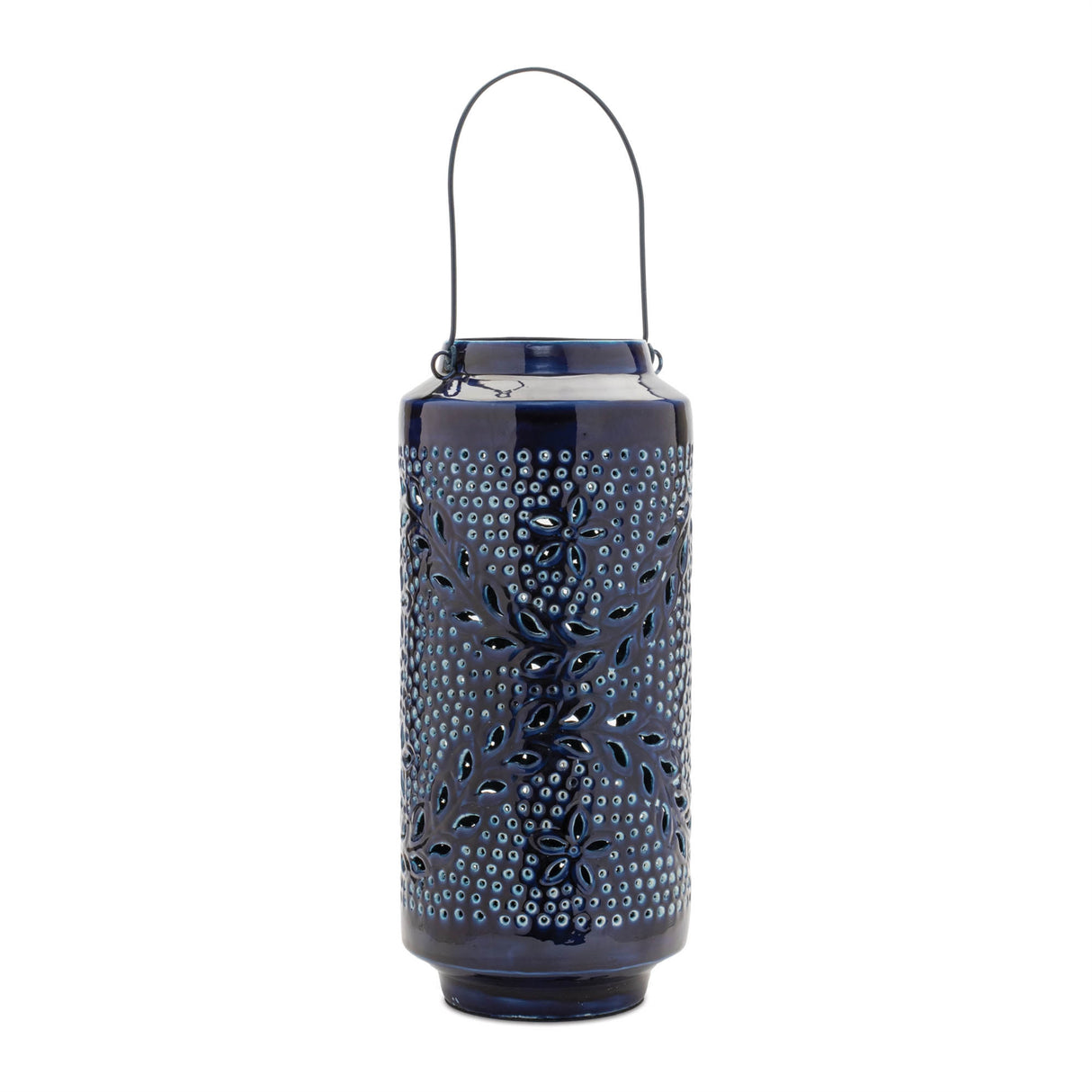 Snowflake punched metal candle lantern 15.5"h