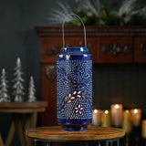 Snowflake punched metal candle lantern 15.5"h