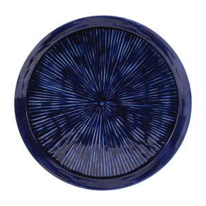 Round Etched Metal Tray 13.5"D; Blue