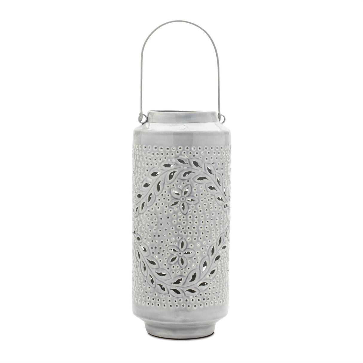 Punched metal candle lantern 15.5"h