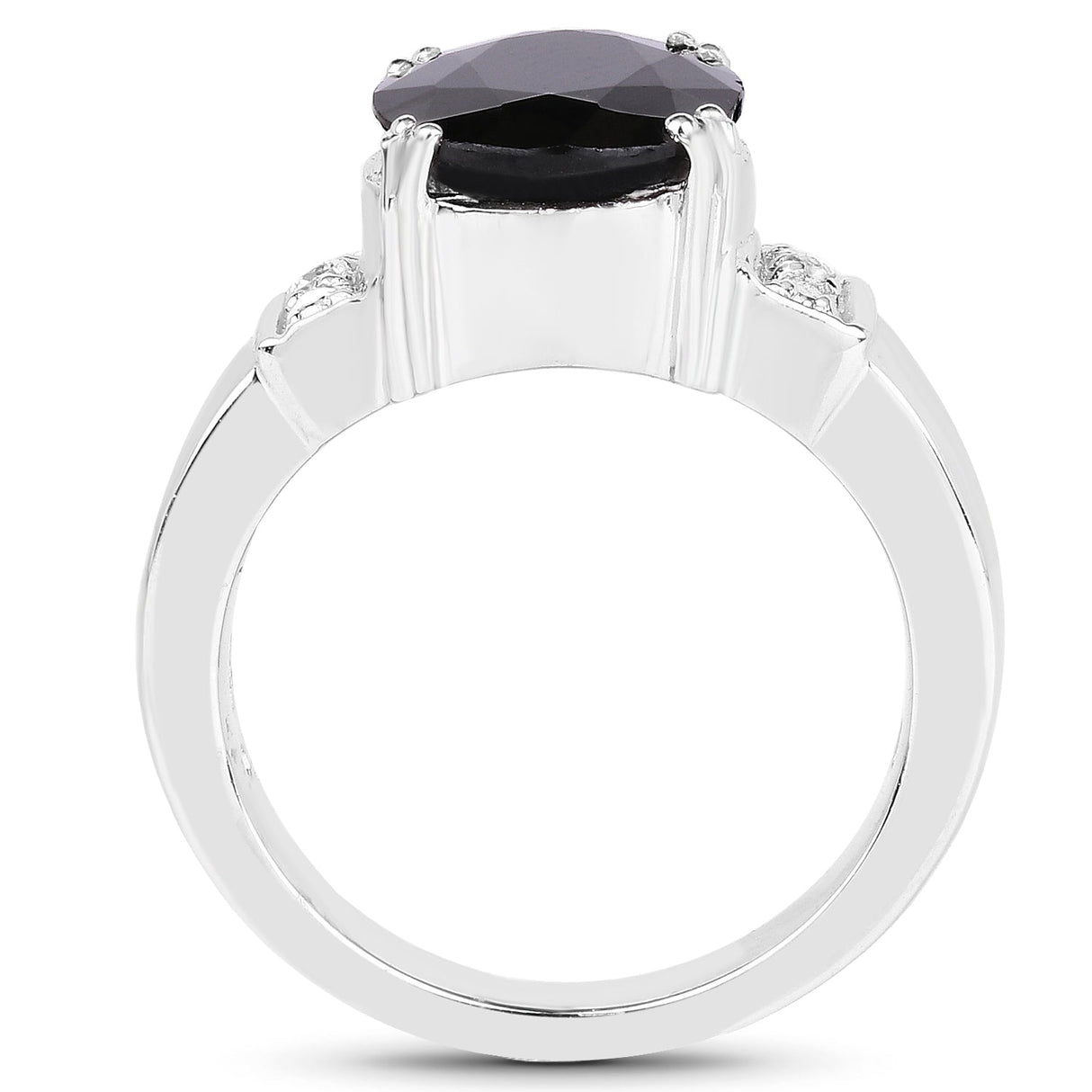 5.29 Carat Genuine Black Sapphire and White Topaz .925 Sterling Silver Ring