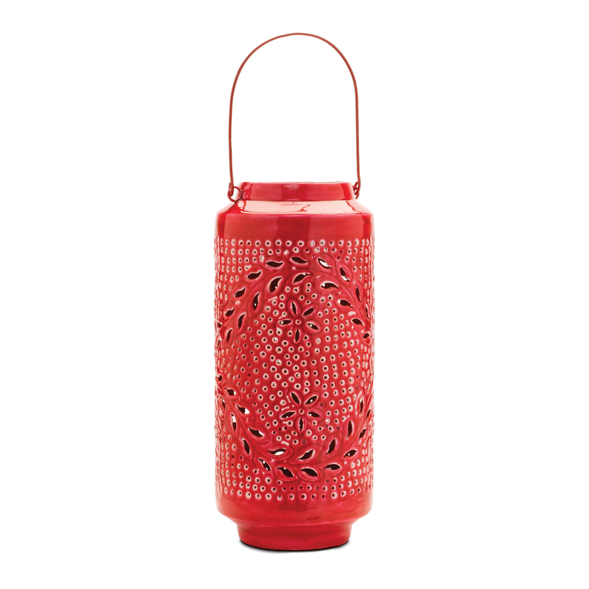 Punched metal candle lantern 15.5"h