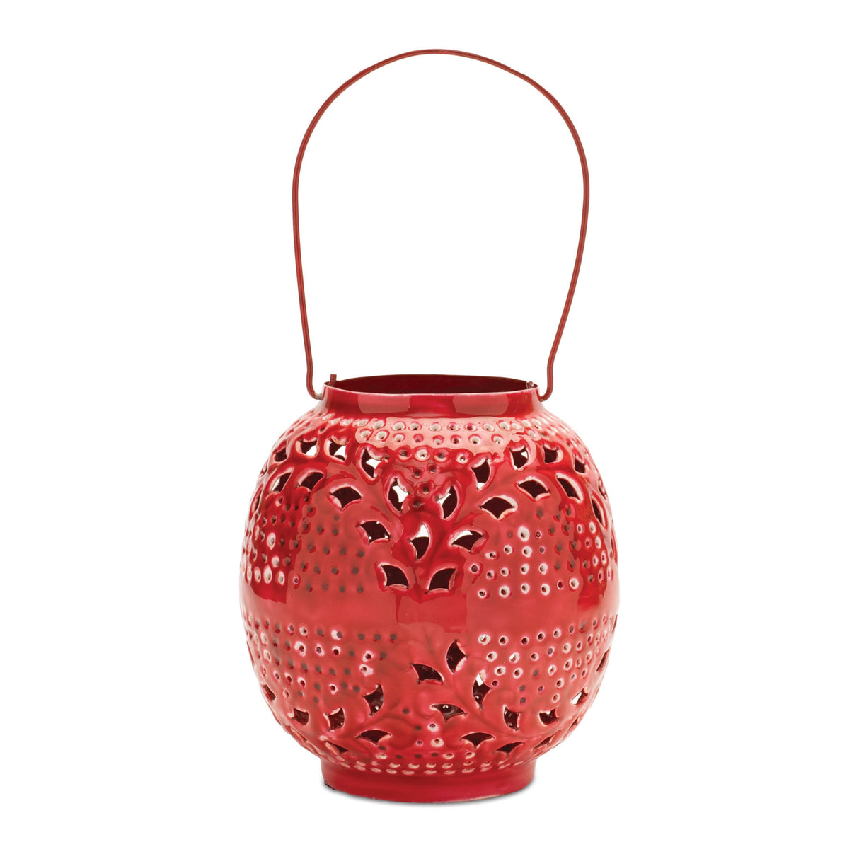 Punched metal candle lantern 8"h