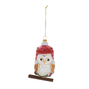 Glittered Glass Owl Ornament (Set of 12)