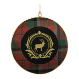 Metal deer and pine tree disc ornament (set of 6)