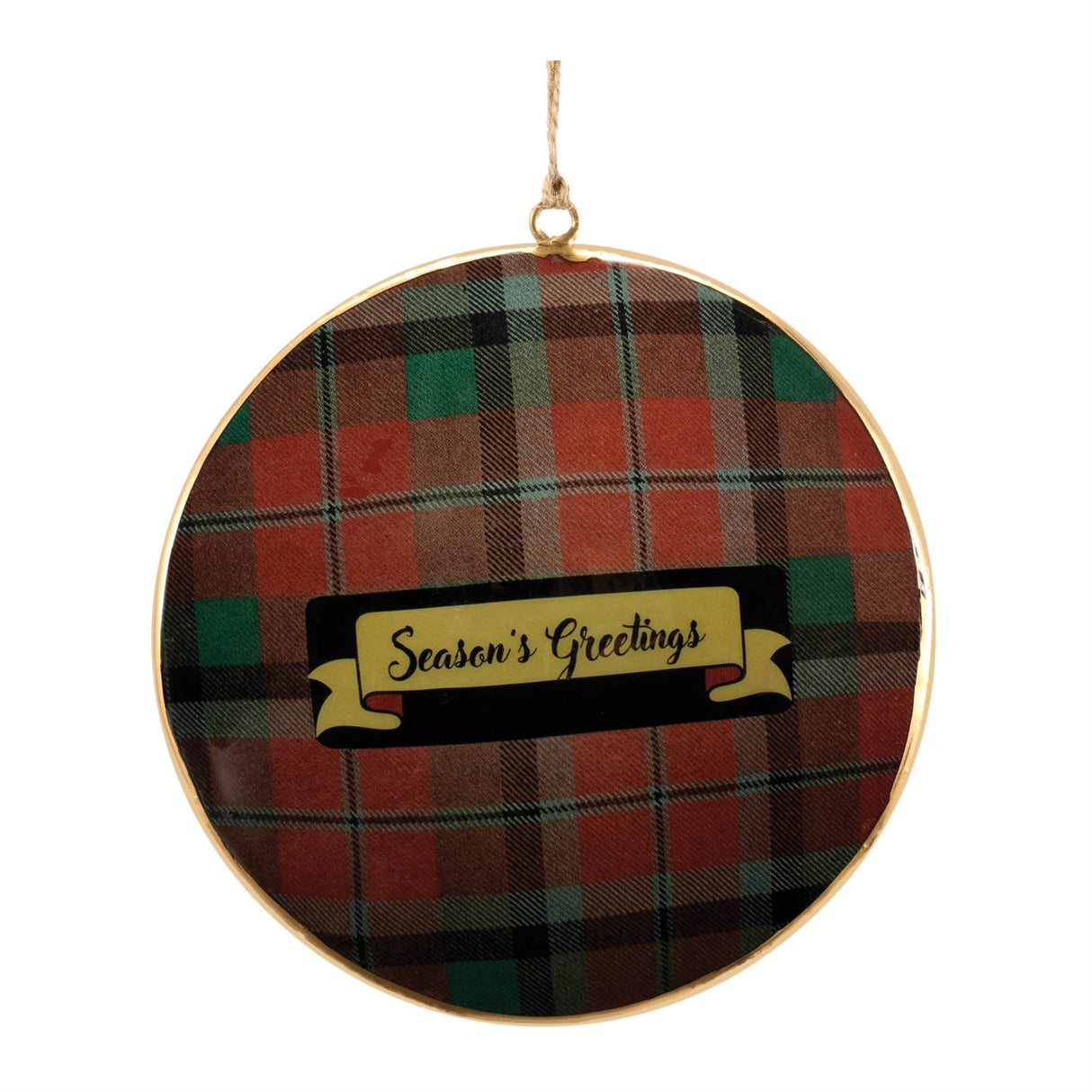 Metal deer and pine tree disc ornament (set of 6)