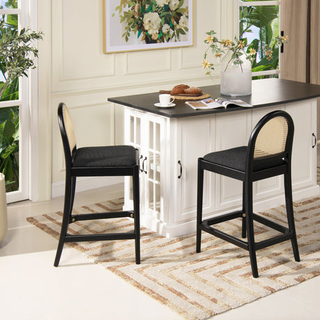 Arlin Upholstered Stool with Curved Back and Footrest, Set of 2