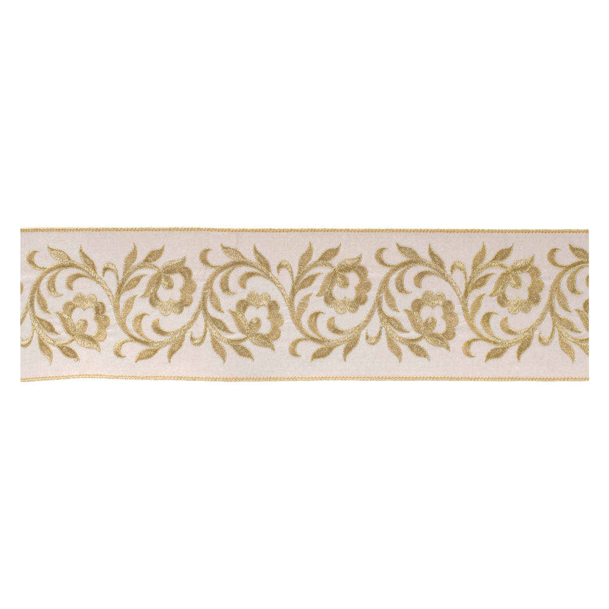 Ornate embroidered leaves wired ribbon 4" x 5 yds.