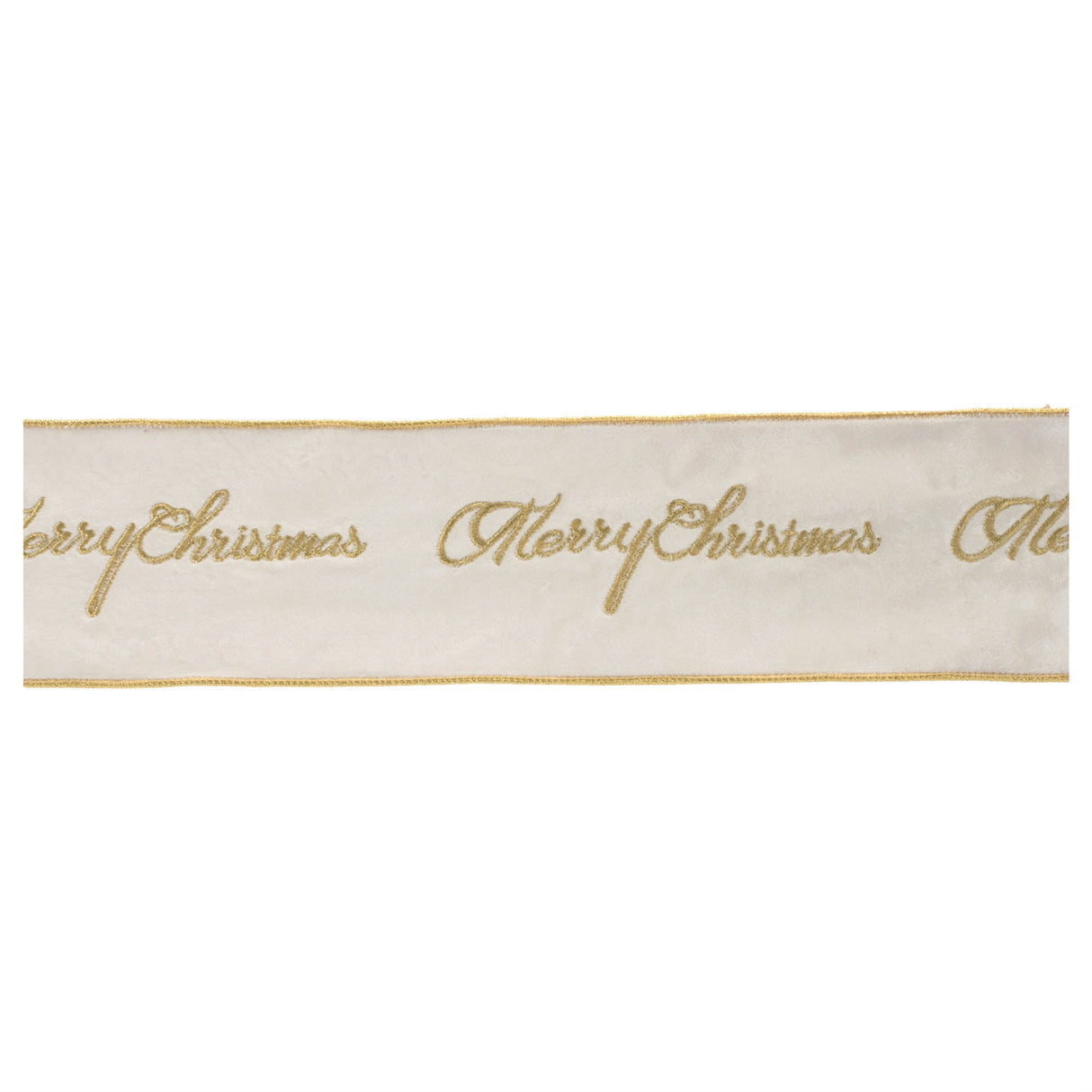 Embroidered merry christmas wired ribbon 4" x 5 yds.