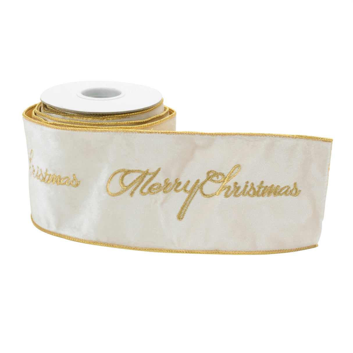 Embroidered merry christmas wired ribbon 4" x 5 yds.