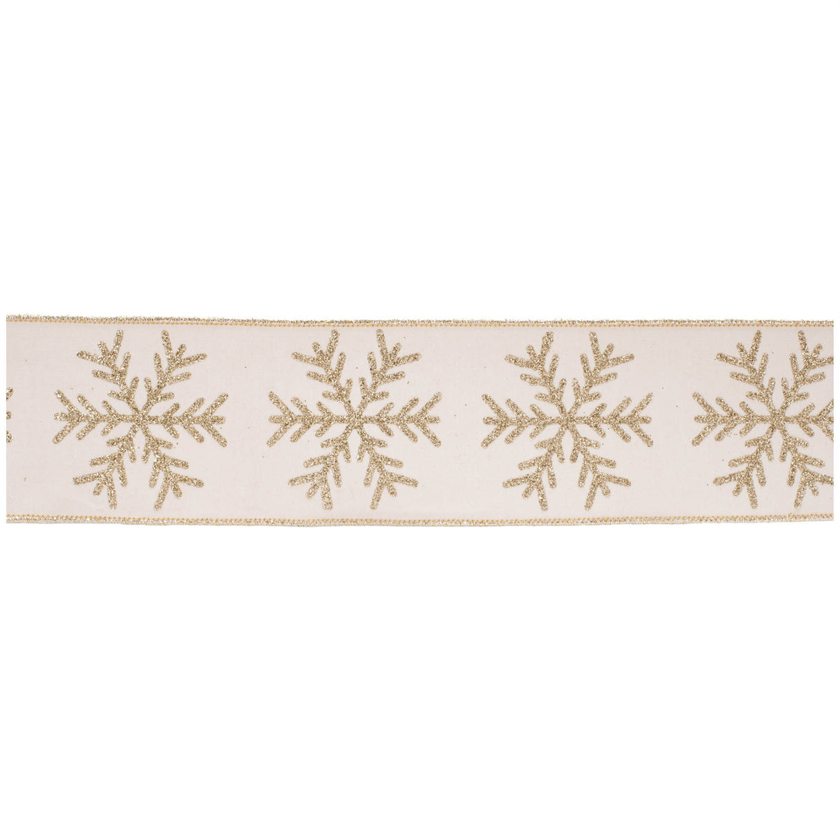 Glittered snowflake wired ribbon 4" x 5 yds.