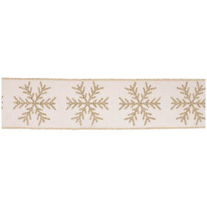 Glittered Snowflake Wired Ribbon 4" x 5 Yds.